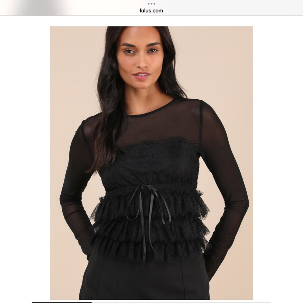 Lulu's Blouse Black Mesh Lace Long Sleeve Top. New
Large